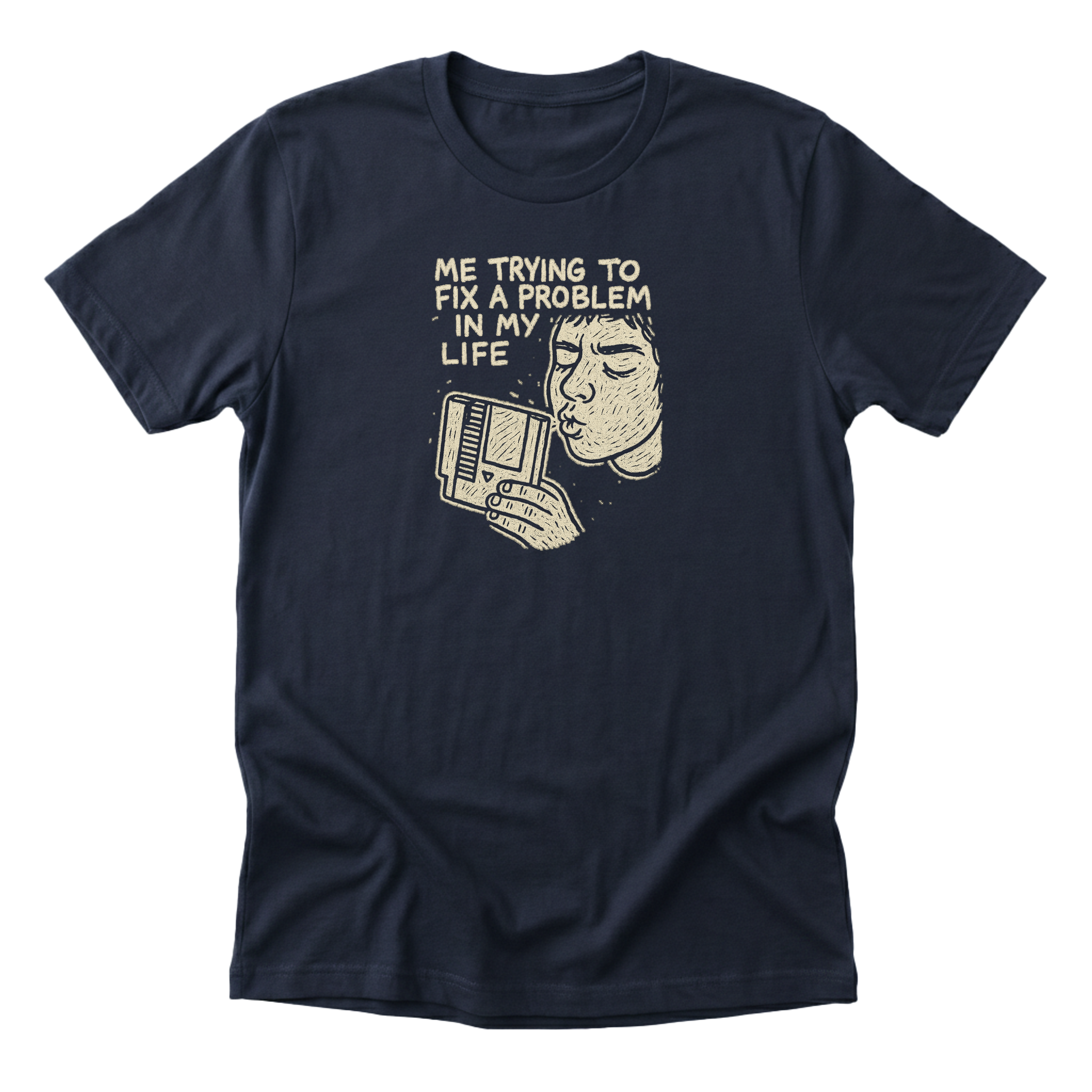 Blowing on Nintendo Cartridges - Funny 90s Kid T-Shirt