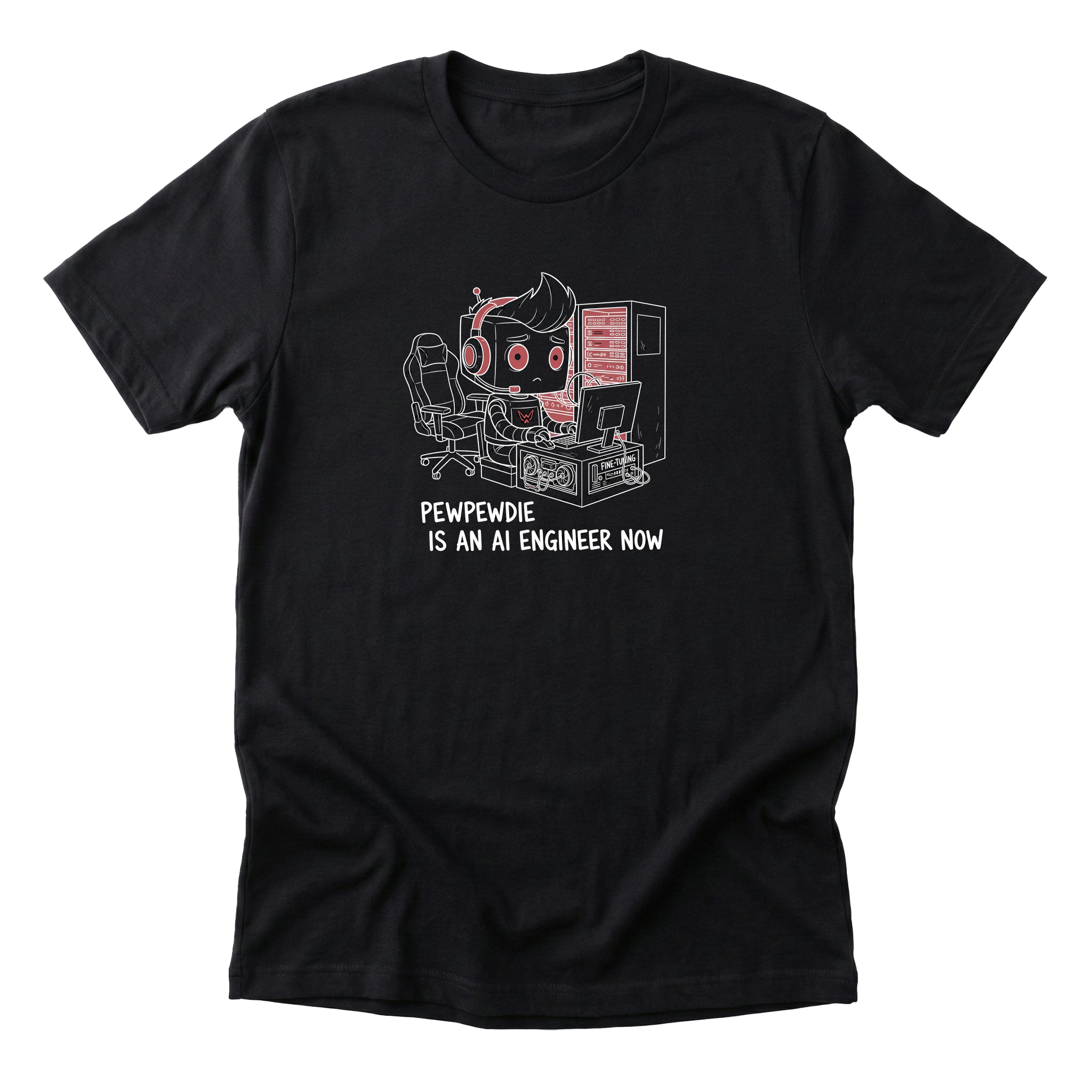 PewPewDie Is An AI Engineer Now Tee black mockup